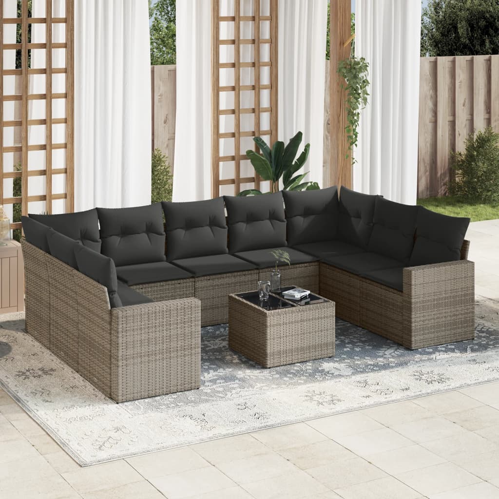 Set Divano da Giardino 10 pz con Cuscini Grigio in Polyrattan 3251747