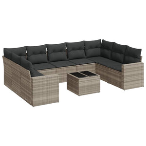 Set Divano Giardino 10 pz con Cuscini Grigio Chiaro Polyrattan