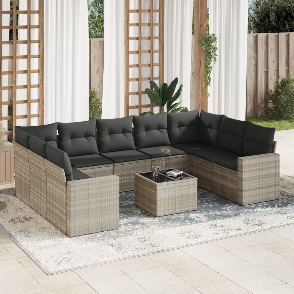 Set Divano Giardino 10 pz con Cuscini Grigio Chiaro Polyrattan 3251749