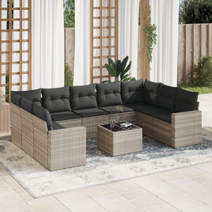 Set Divano Giardino 10 pz con Cuscini Grigio Chiaro Polyrattan 3251749