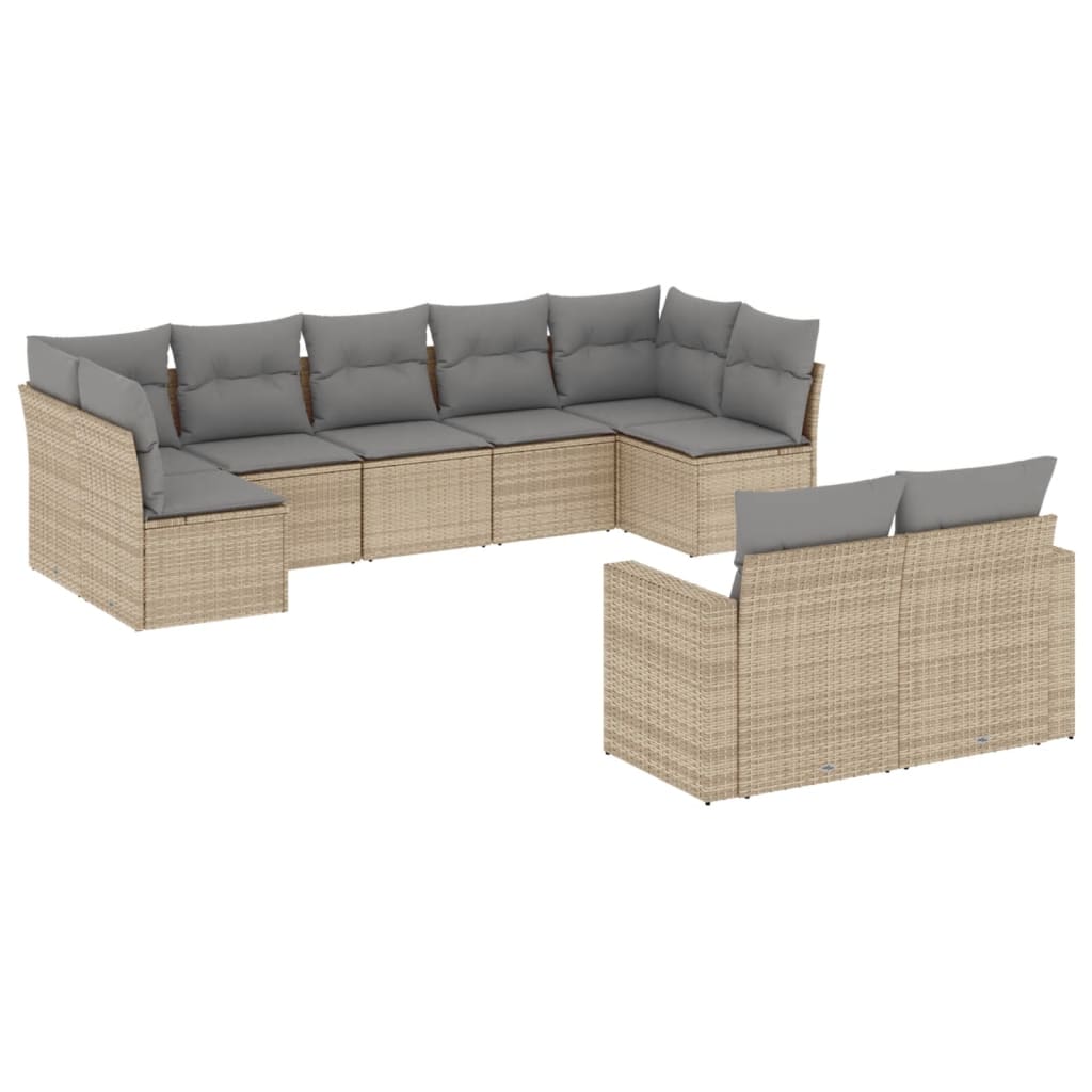 Set Divano da Giardino 9 pz con Cuscini Beige in Polyrattan 3251756