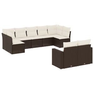 Set Divani da Giardino 9pz con Cuscini Marrone in Polyrattan 3251760