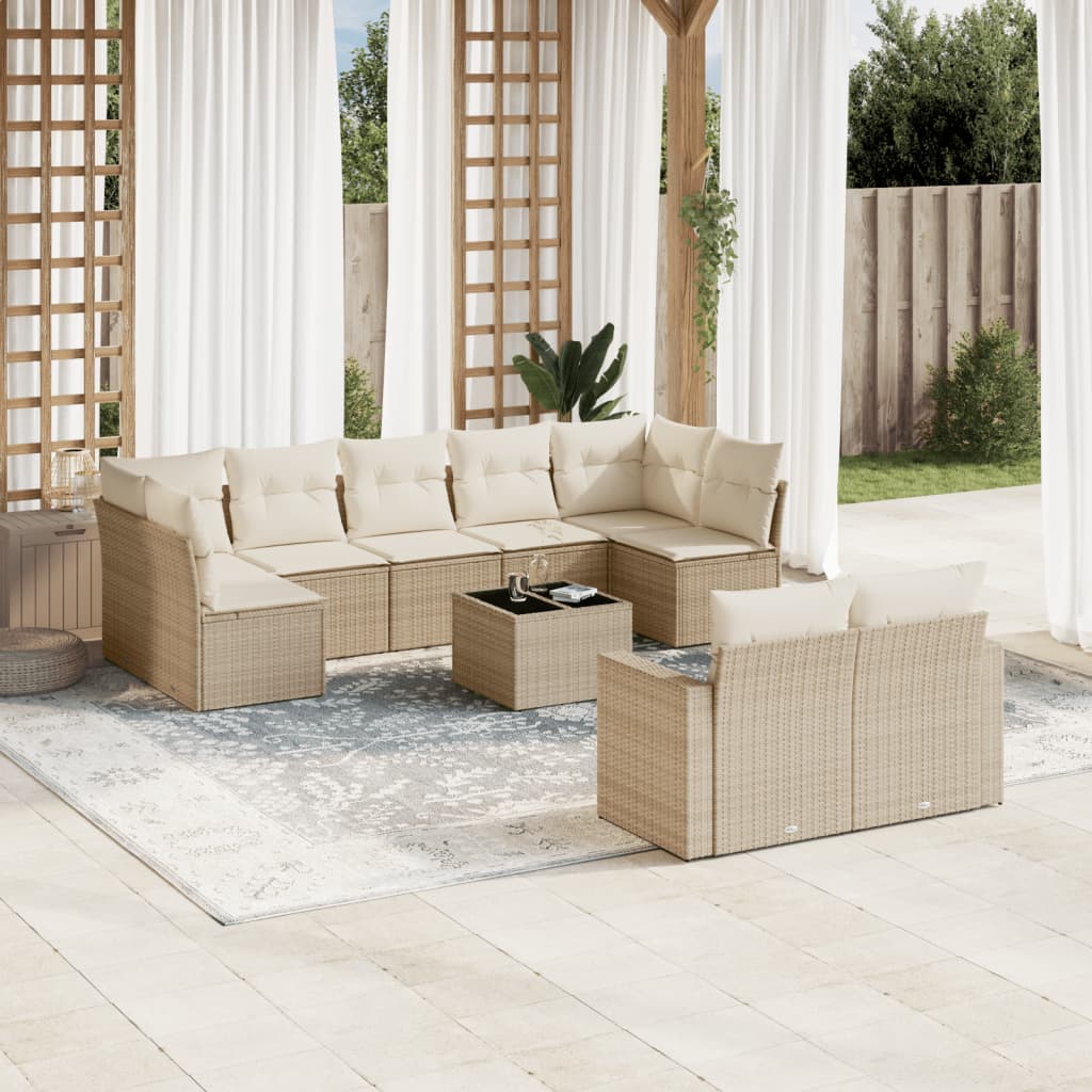 Set Divano da Giardino 10 pz con Cuscini Beige in Polyrattan 3251765