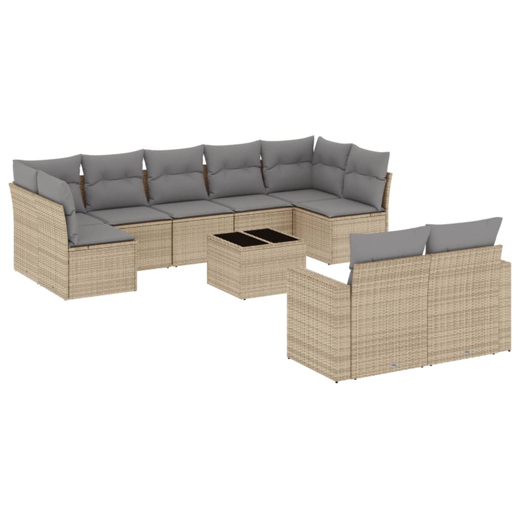 Set Divano da Giardino 10 pz con Cuscini Beige in Polyrattan 3251766