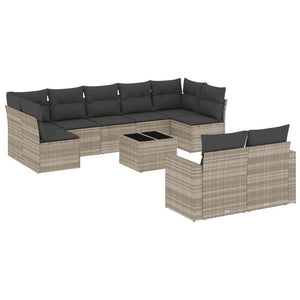 Set Divano Giardino 10 pz con Cuscini Grigio Chiaro Polyrattan 3251769