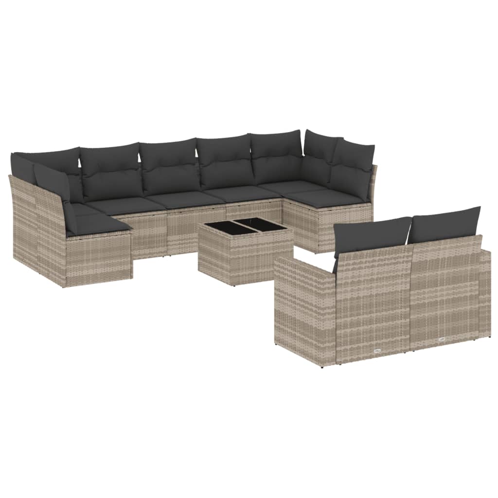 Set Divano Giardino 10 pz con Cuscini Grigio Chiaro Polyrattan 3251769