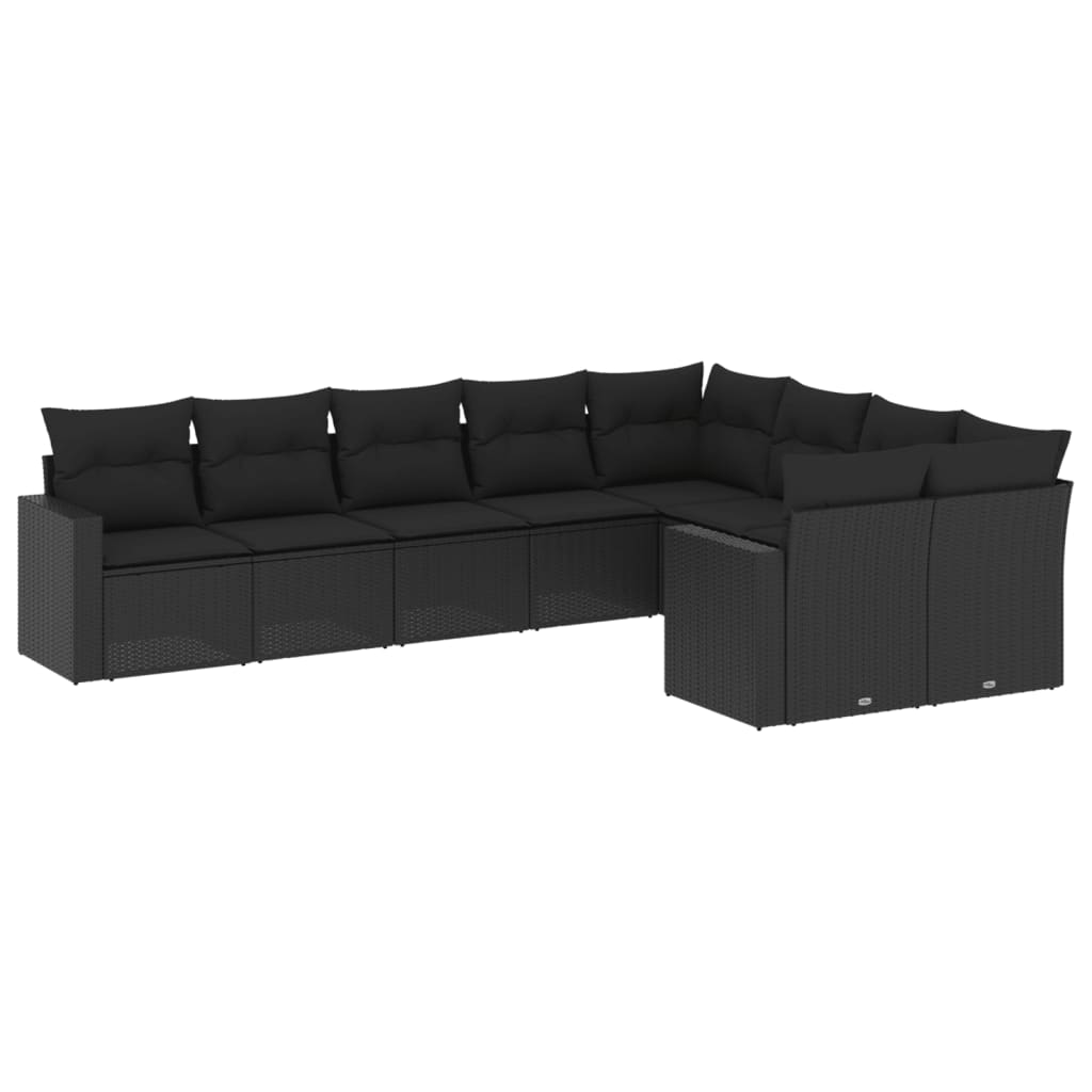 Set Divani da Giardino 9 pz con Cuscini Nero in Polyrattancod mxl 88755