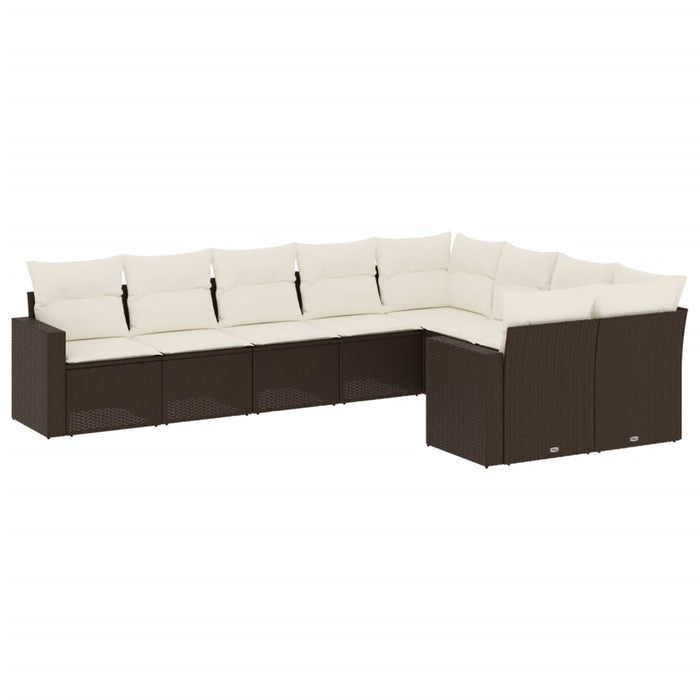 Set Divani da Giardino 9pz con Cuscini Marrone in Polyrattan 3251780