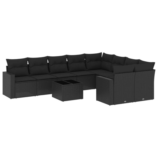 Set Divani da Giardino 10pz con Cuscini in Polyrattan Nero 3251782
