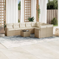 Set Divano da Giardino 10 pz con Cuscini Beige in Polyrattan 3251785