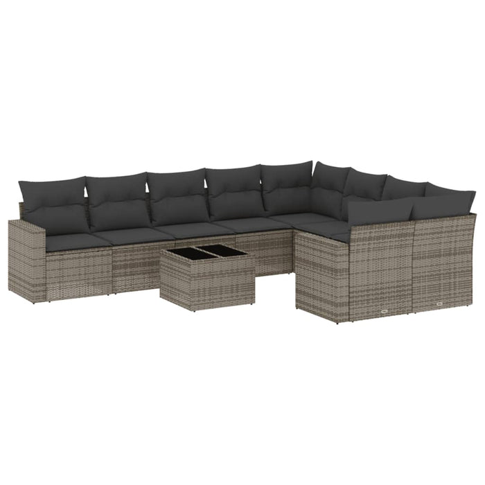 Set Divano da Giardino 10 pz con Cuscini Grigio in Polyrattan 3251787