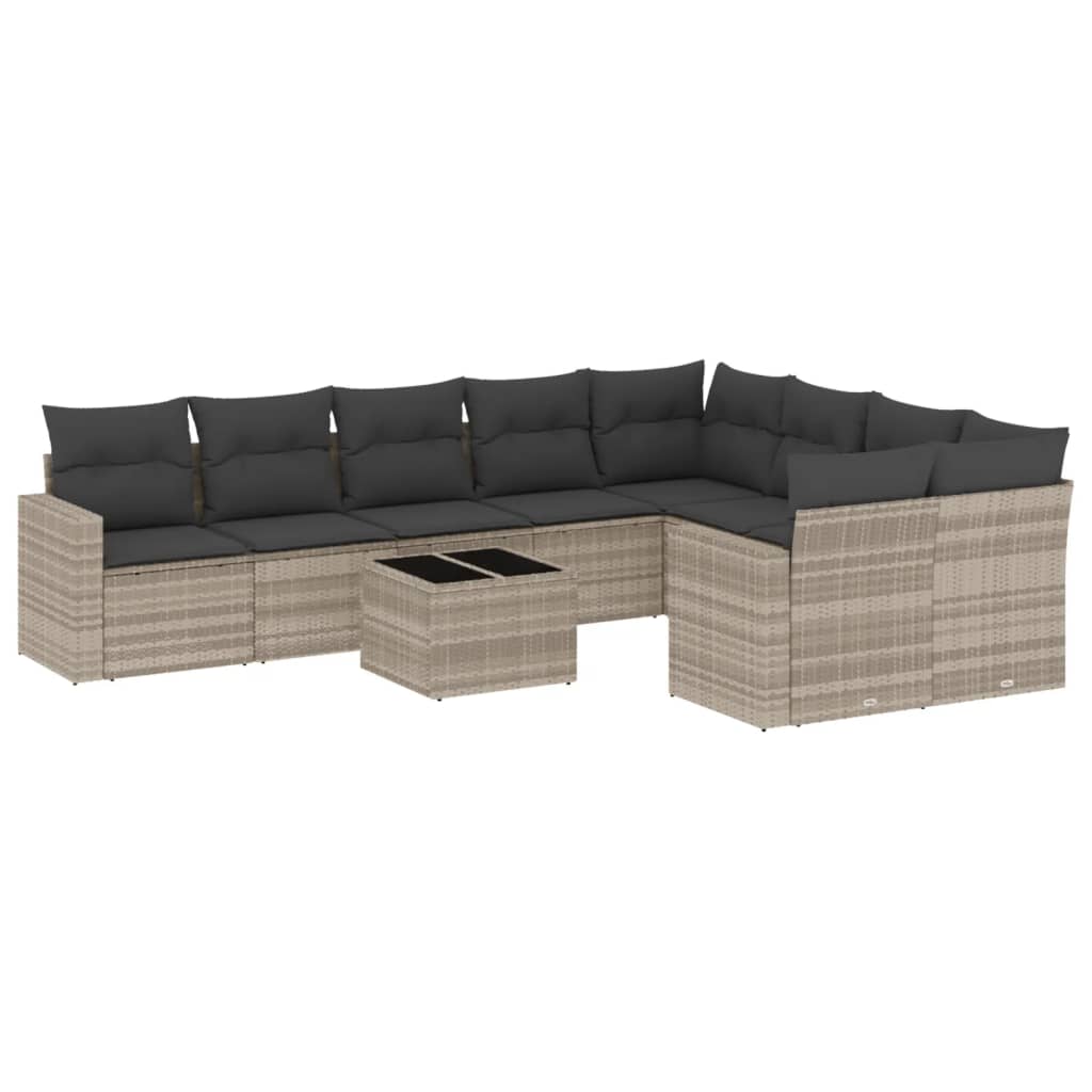 Set Divano Giardino 10 pz con Cuscini Grigio Chiaro Polyrattan 3251789