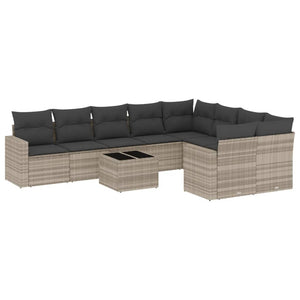 Set Divano Giardino 10 pz con Cuscini Grigio Chiaro Polyrattan 3251789