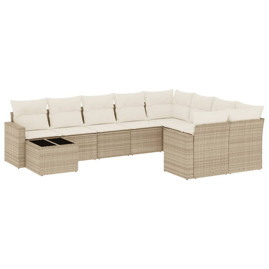 Set Divano da Giardino 10 pz con Cuscini Beige in Polyrattan
