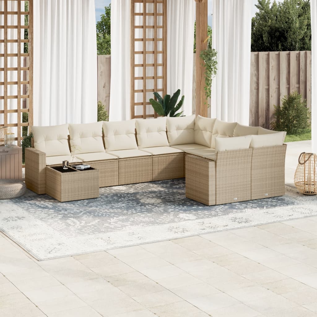 Set Divano da Giardino 10 pz con Cuscini Beige in Polyrattan 3251795