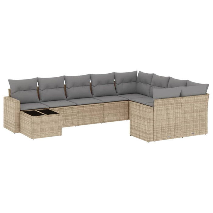 Set Divano da Giardino 10 pz con Cuscini Beige in Polyrattan