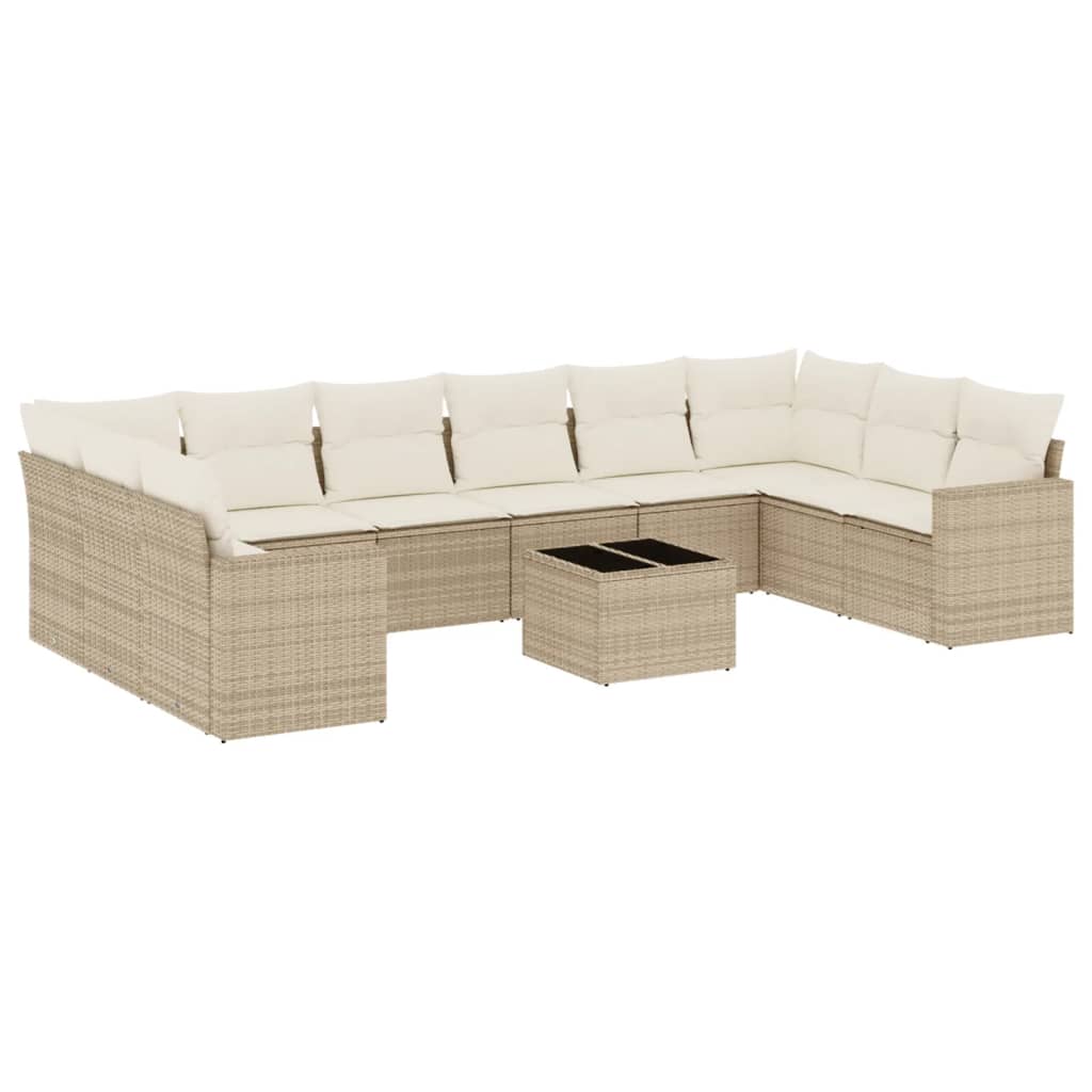 Set Divani da Giardino 11 pz con Cuscini Beige in Polyrattan 3251815