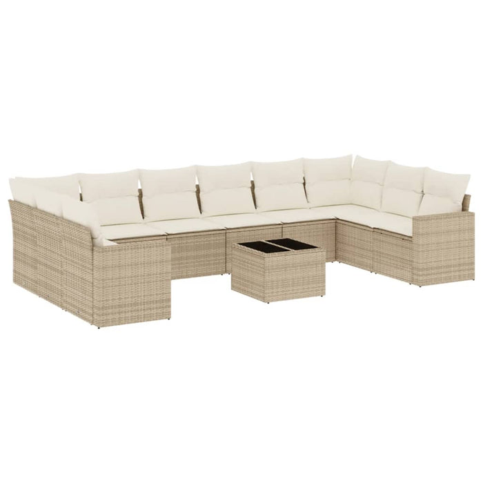 Set Divani da Giardino 11 pz con Cuscini Beige in Polyrattan 3251815