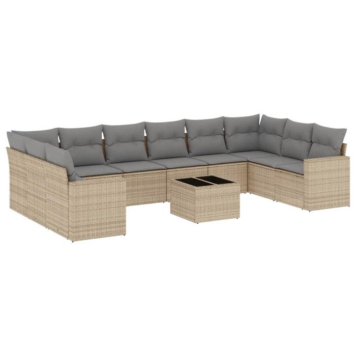 Set Divani da Giardino 11 pz con Cuscini Beige in Polyrattan 3251816