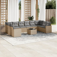 Set Divani da Giardino 11 pz con Cuscini Beige in Polyrattan 3251816