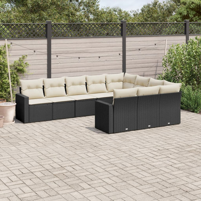 Set Divani da Giardino 10pz con Cuscini in Polyrattan Nero 3251823