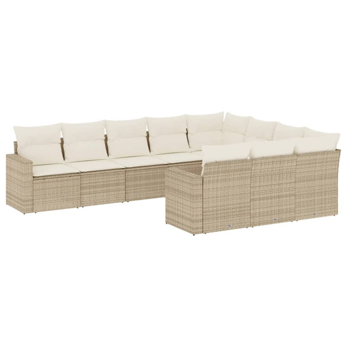 Set Divano da Giardino 10 pz con Cuscini Beige in Polyrattan