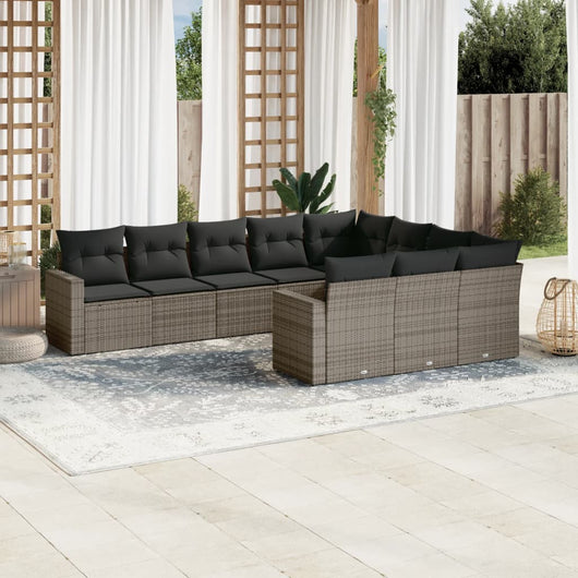 Set Divano da Giardino 10 pz con Cuscini Grigio in Polyrattan 3251827