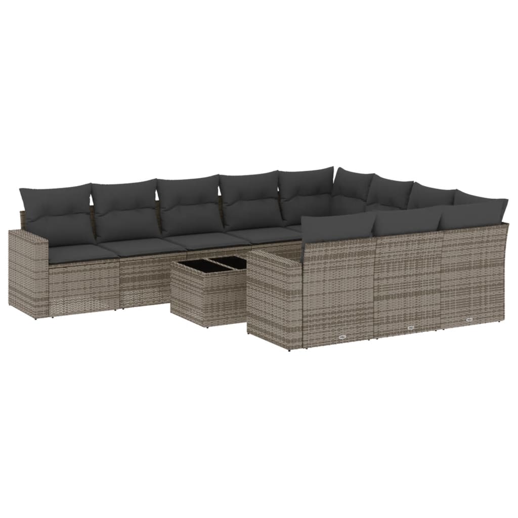 Set Divani da Giardino 11 pz con Cuscini in Polyrattan Grigio 3251837