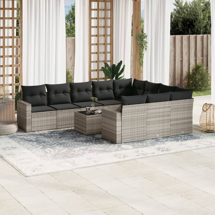 Set Divani da Giardino 11 pz con Cuscini in Polyrattan Grigio 3251839