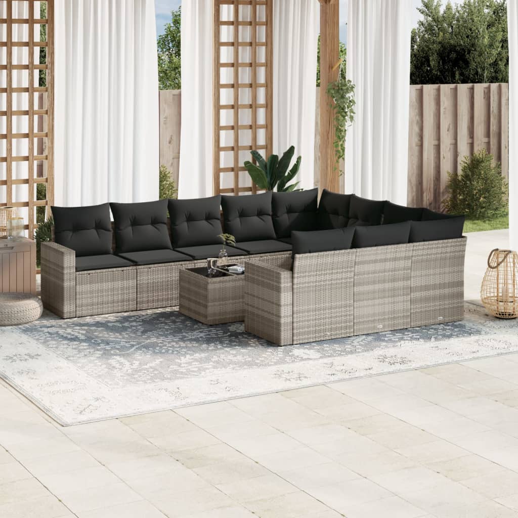 Set Divani da Giardino 11 pz con Cuscini in Polyrattan Grigio 3251839