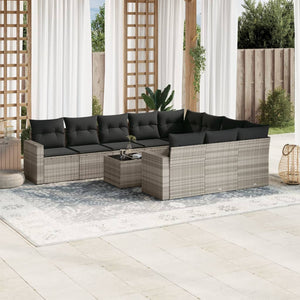 Set Divani da Giardino 11 pz con Cuscini in Polyrattan Grigio 3251839