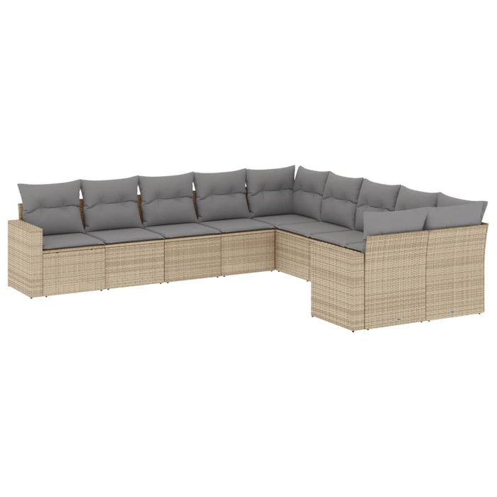 Set Divano da Giardino 10 pz con Cuscini Beige in Polyrattan 3251846