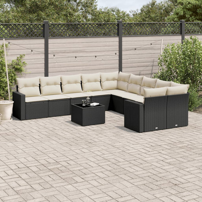 Set Divani da Giardino 11 pz con Cuscini in Polyrattan Nero 3251853