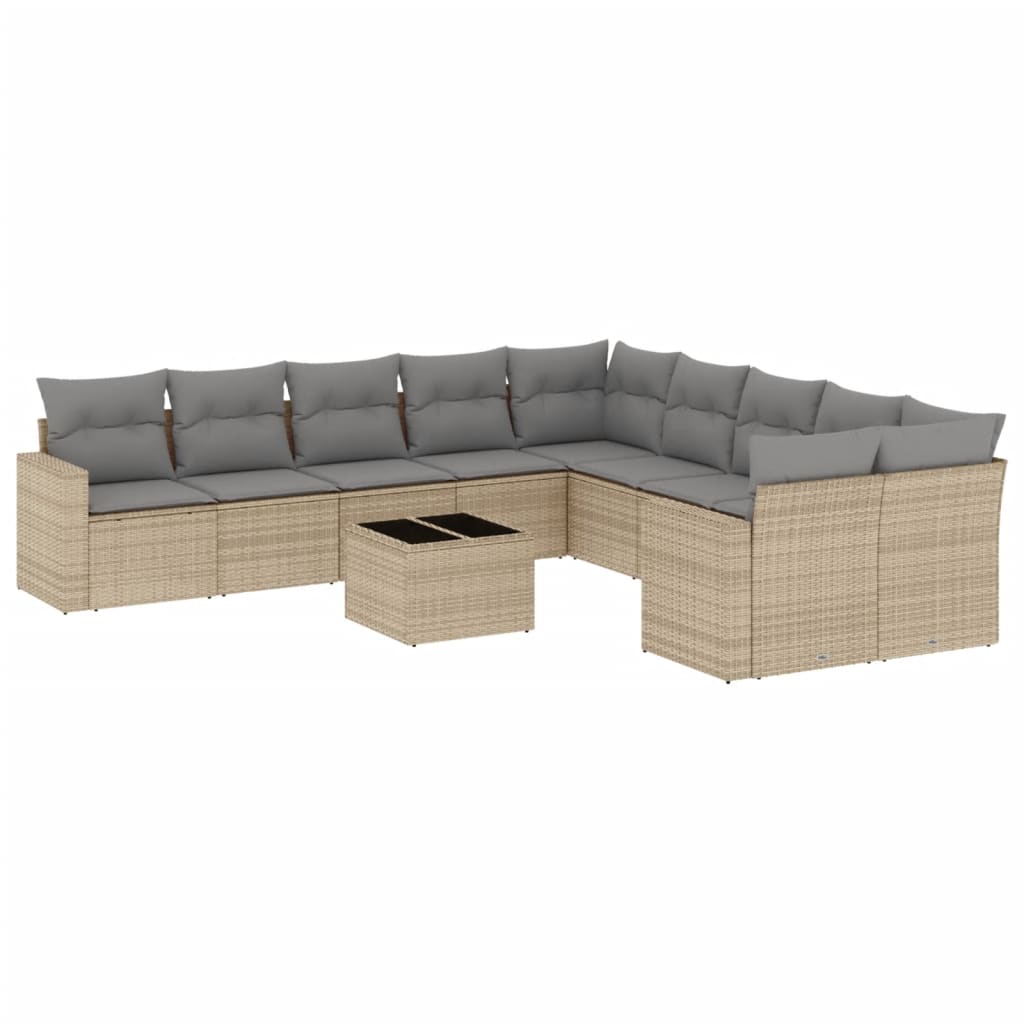 Set Divani da Giardino 11 pz con Cuscini Beige in Polyrattan 3251856