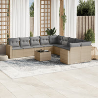 Set Divani da Giardino 11 pz con Cuscini Beige in Polyrattan 3251856
