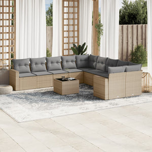 Set Divani da Giardino 11 pz con Cuscini Beige in Polyrattan 3251856