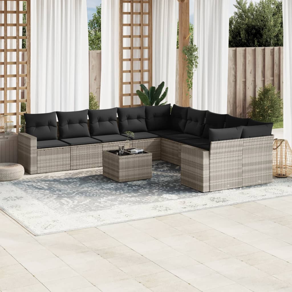 Set Divani da Giardino 11 pz con Cuscini in Polyrattan Grigio