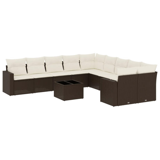 Set Divani da Giardino 11 pz con Cuscini Polyrattan Marrone 3251860