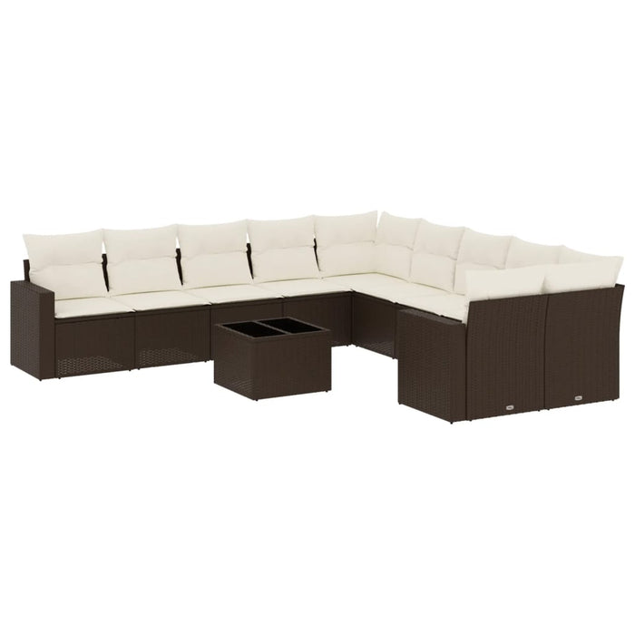 Set Divani da Giardino 11 pz con Cuscini Polyrattan Marrone 3251860