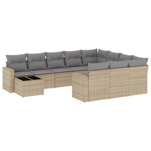 Set Divani da Giardino 11 pz con Cuscini Beige in Polyrattan 3251866