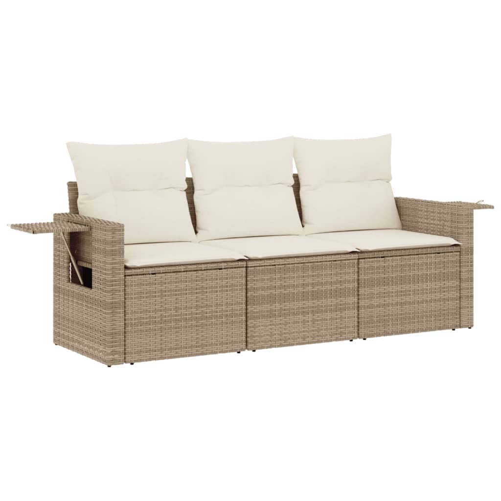Set Divano da Giardino 3 pz con Cuscini-Sofa da Giardino-Divanetto da esterno Beige in Polyrattan 517679