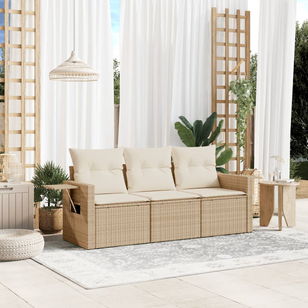 Set Divano da Giardino 3 pz con Cuscini-Sofa da Giardino-Divanetto da esterno Beige in Polyrattan 517679