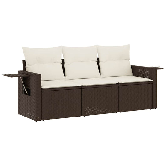 Set Divano da Giardino 3 pz con Cuscini-Sofa da Giardino-Divanetto da esterno Marrone in Polyrattan 350758