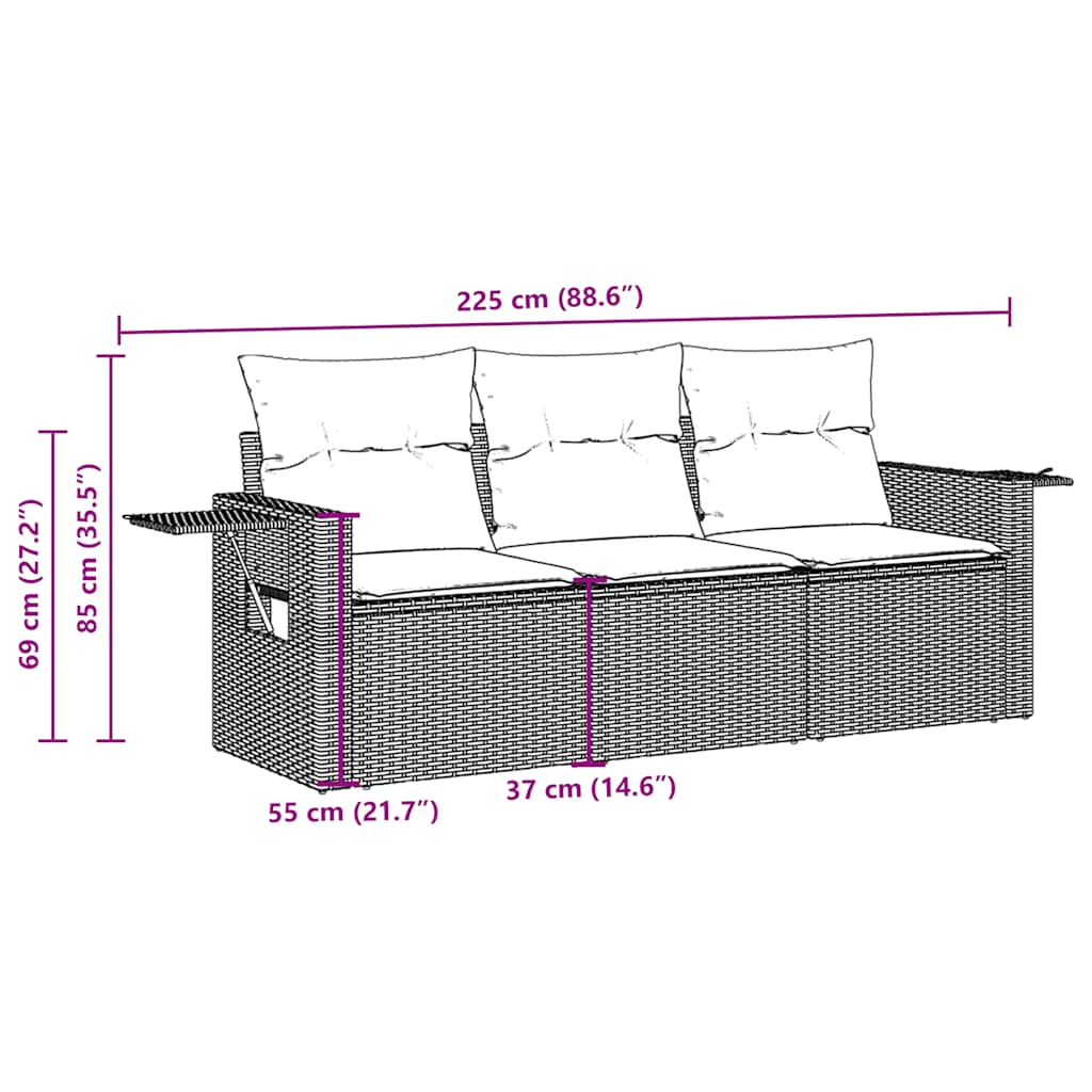 Set Divano da Giardino 3 pz con Cuscini-Sofa da Giardino-Divanetto da esterno Marrone in Polyrattan 350758