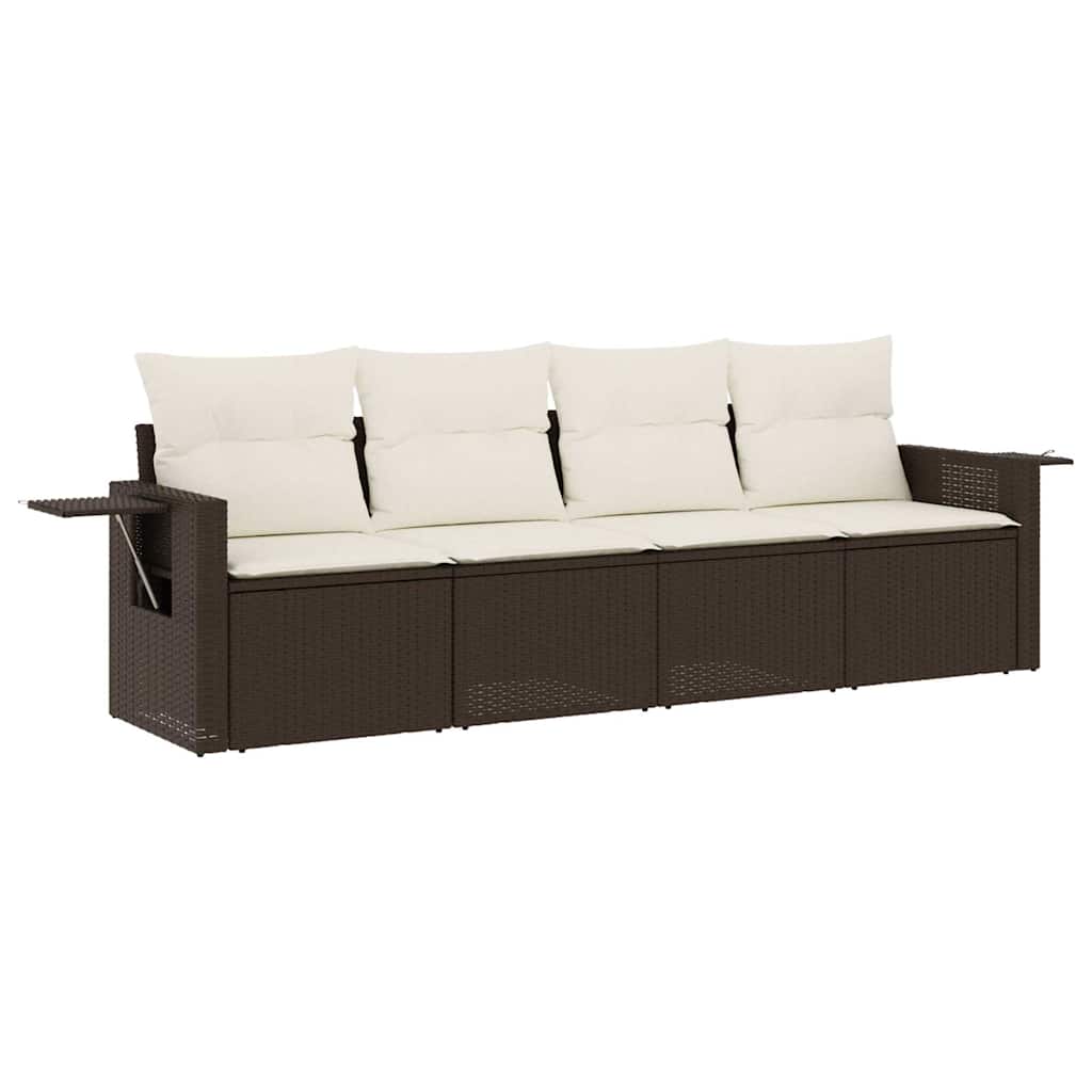 Set Divano da Giardino 4 pz con Cuscini-Sofa da Giardino-Divanetto da esterno Marrone in Polyrattan 863284