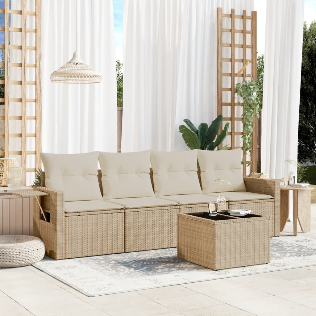 Set Divano da Giardino 5 pz con Cuscini Beige in Polyrattan 3252225