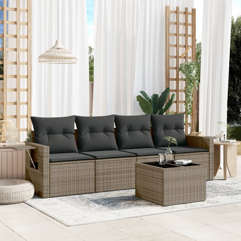 Set Divano da Giardino 5 pz con Cuscini Grigio in Polyrattan