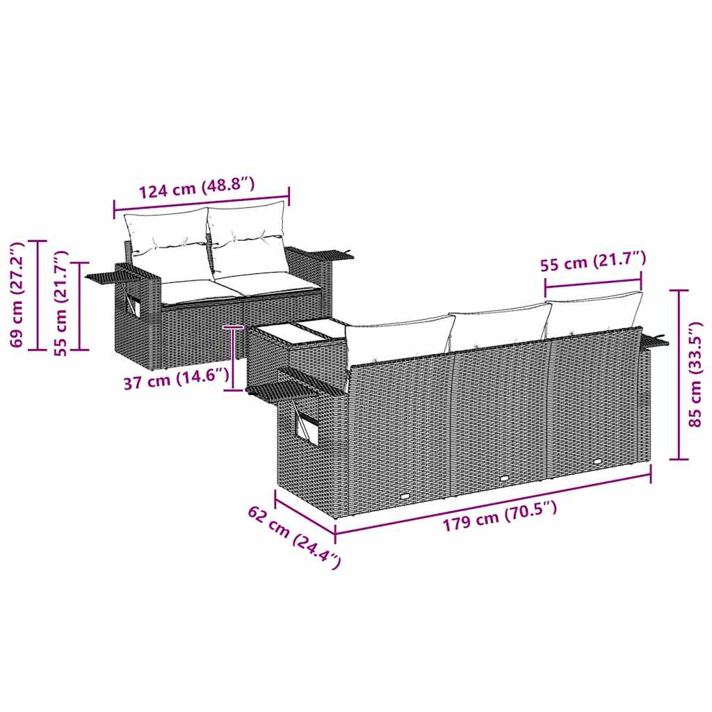 Set Divano da Giardino 6 pz con Cuscini Nero in Polyrattan 3252233