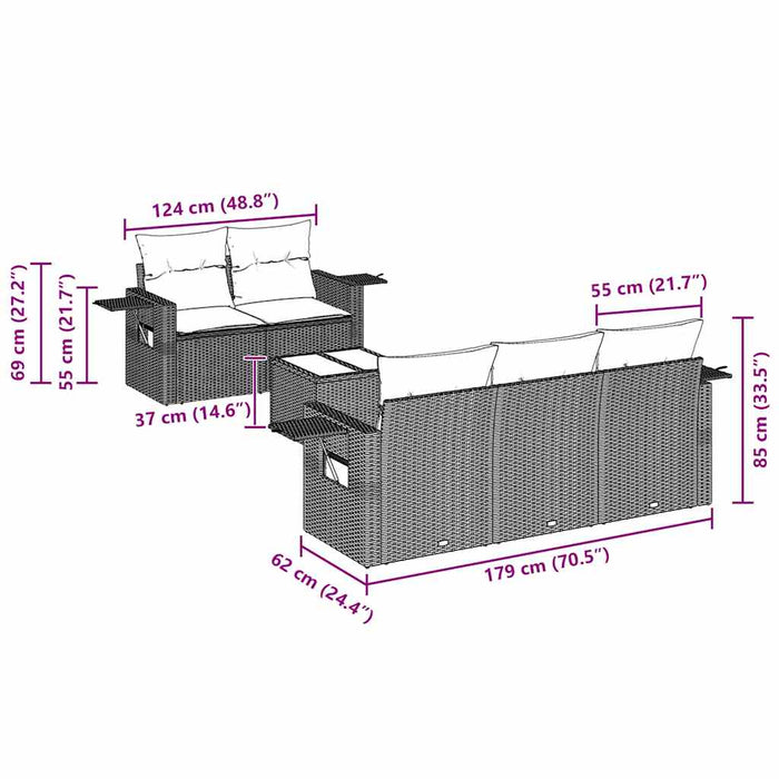 Set Divano da Giardino 6 pz con Cuscini Nero in Polyrattan 3252233