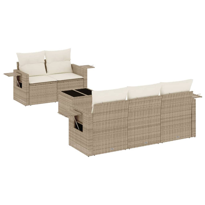 Set Divano da Giardino 6 pz con Cuscini Beige in Polyrattancod mxl 112122